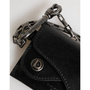 Portofel Dolce & Gabbana din piele neagră Cavallo cu lanț și închidere prin capse, bifold, cu suport pentru carduri