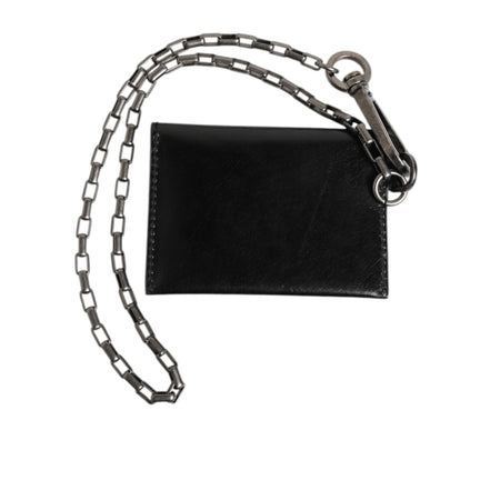 Portofel Dolce & Gabbana din piele neagră Cavallo cu lanț și închidere prin capse, bifold, cu suport pentru carduri