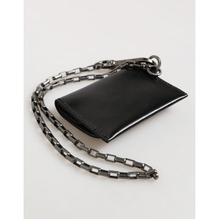 Portofel Dolce & Gabbana din piele neagră Cavallo cu lanț și închidere prin capse, bifold, cu suport pentru carduri