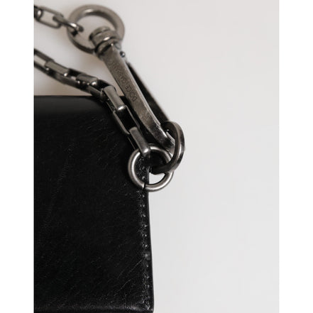 Portofel Dolce & Gabbana din piele neagră Cavallo cu lanț și închidere prin capse, bifold, cu suport pentru carduri