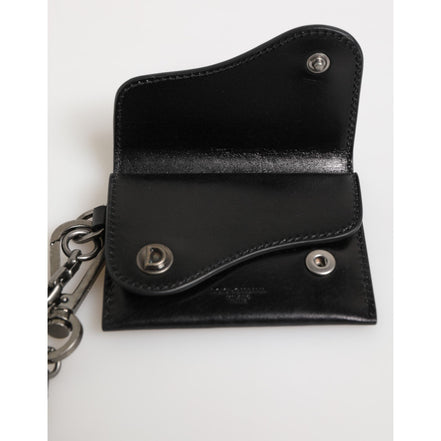 Portofel Dolce & Gabbana din piele neagră Cavallo cu lanț și închidere prin capse, bifold, cu suport pentru carduri