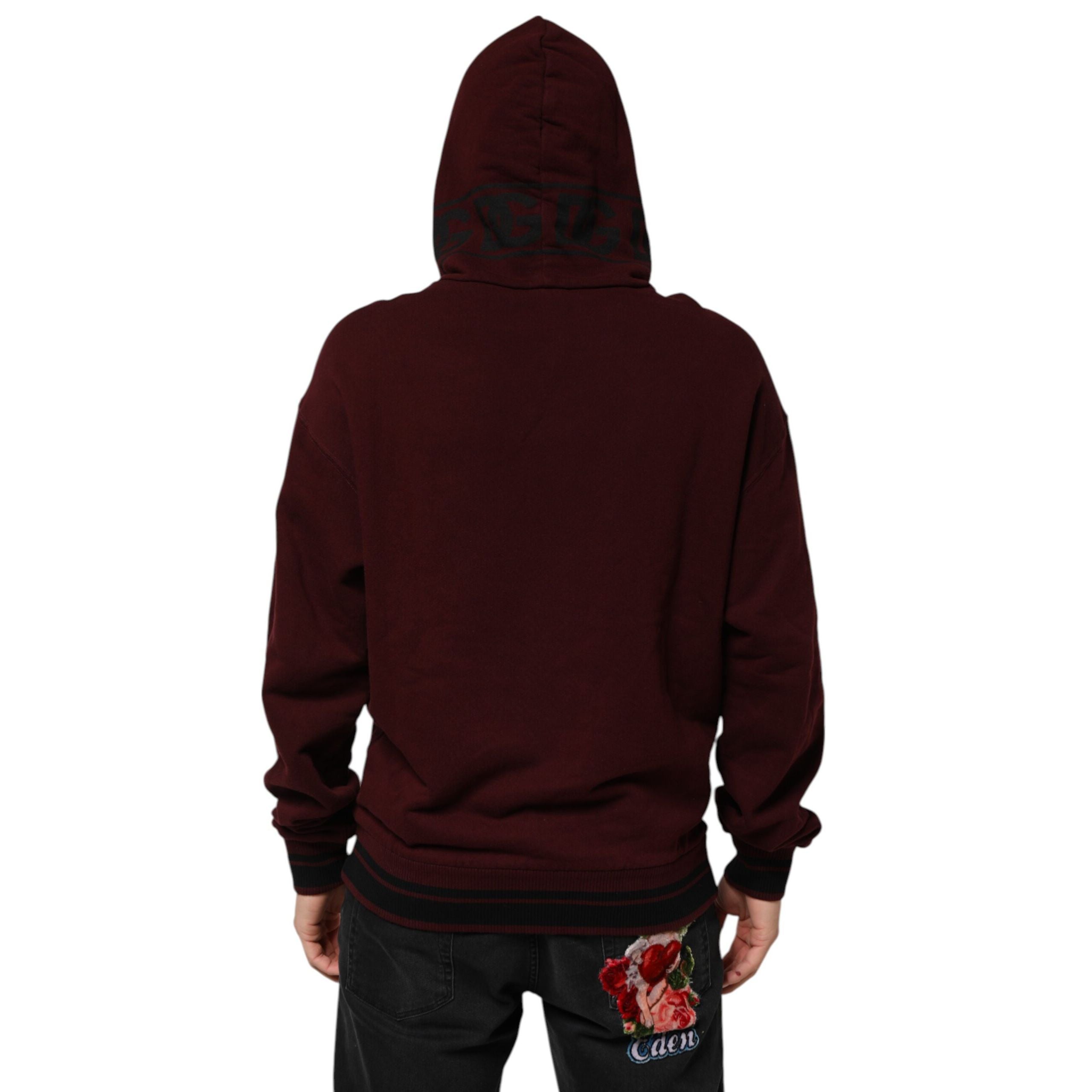 Dolce & Gabbana Burgundy Cotton Plaid Lined Hoodie