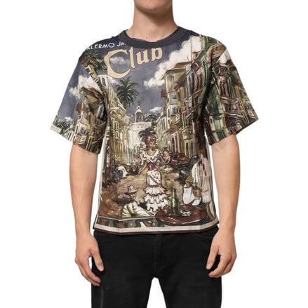 Tricou din in Dolce & Gabbana Palermo Jazz Club cu decolteu rotund la baza gâtului