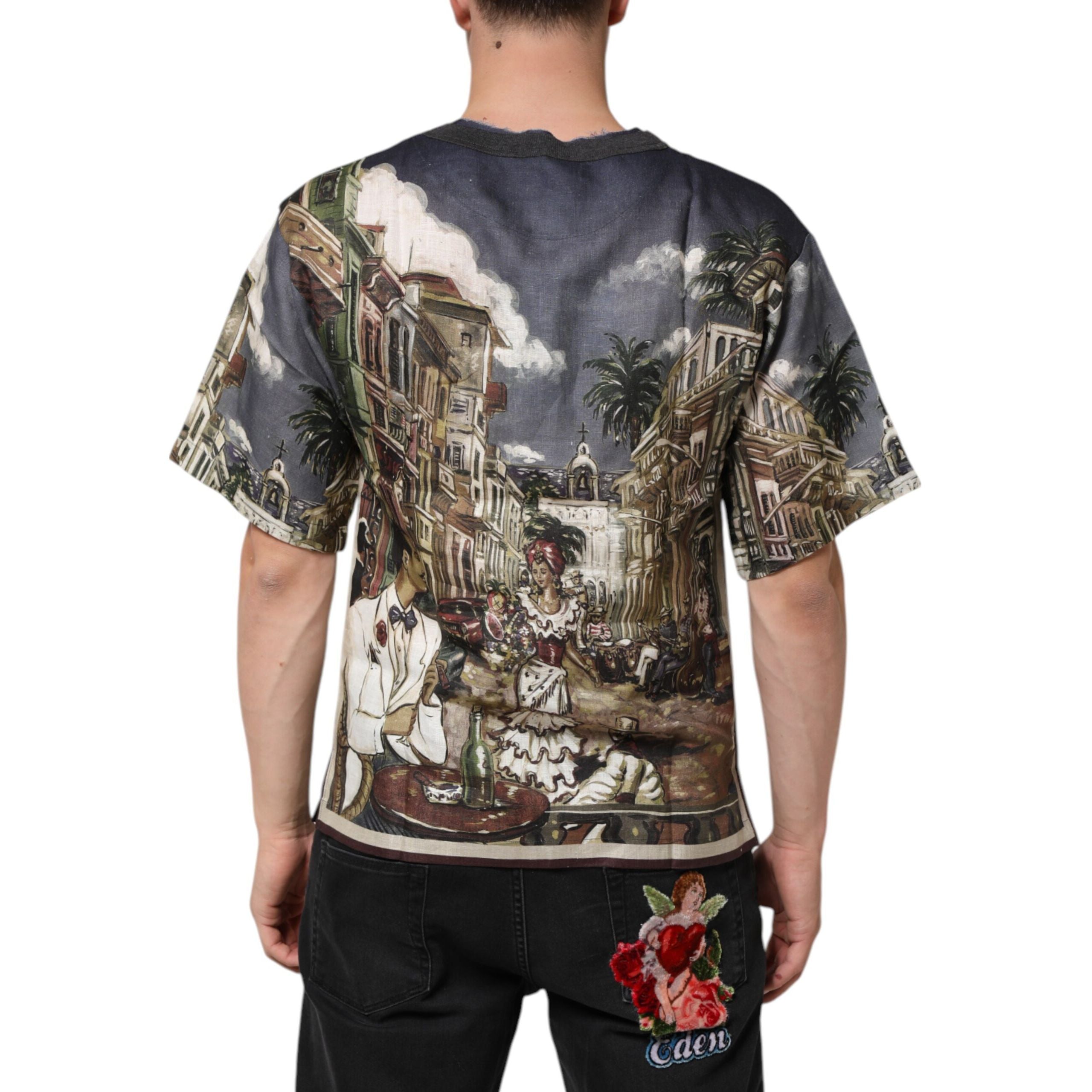 Tricou din in Dolce & Gabbana Palermo Jazz Club cu decolteu rotund la baza gâtului