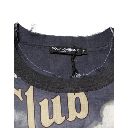 Tricou din in Dolce & Gabbana Palermo Jazz Club cu decolteu rotund la baza gâtului
