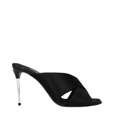 Sandale cu toc stiletto din satin negru Dolce & Gabbana