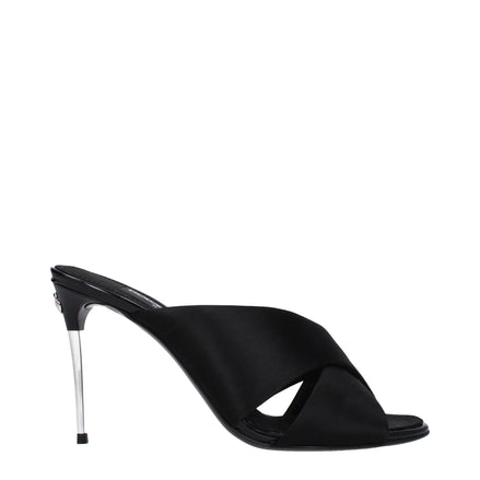 Sandale cu toc stiletto din satin negru Dolce & Gabbana