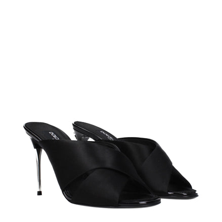 Sandale cu toc stiletto din satin negru Dolce & Gabbana