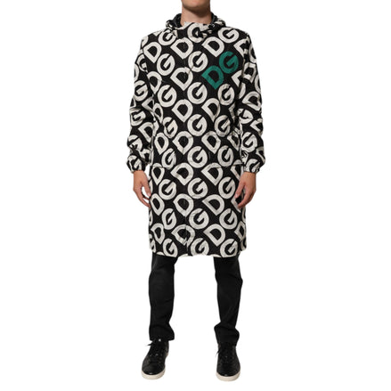 Dolce & Gabbana Black White Logo Print Hooded Coat Jacket