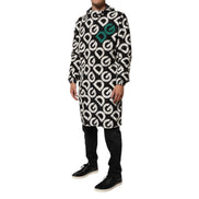 Dolce & Gabbana Black White Logo Print Hooded Coat Jacket