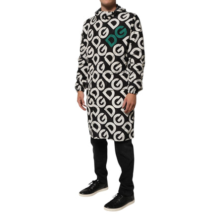 Dolce & Gabbana Black White Logo Print Hooded Coat Jacket