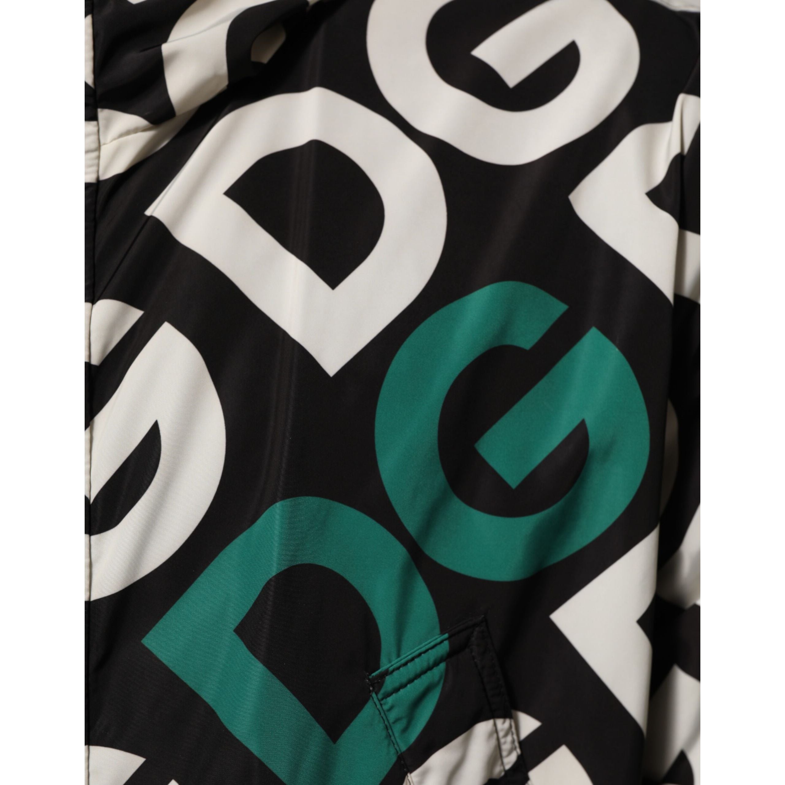 Dolce & Gabbana Black White Logo Print Hooded Coat Jacket