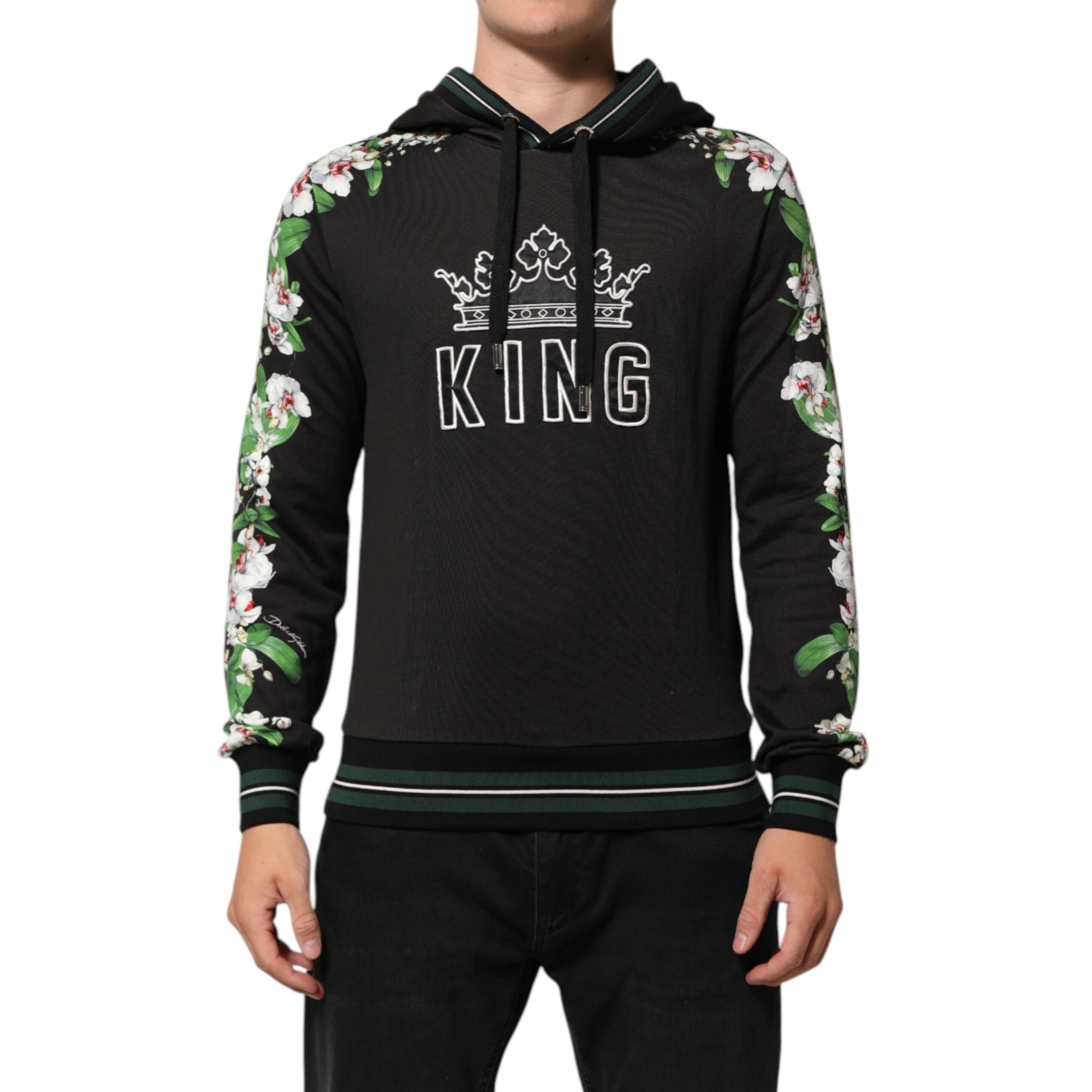 Dolce & Gabbana KING Black Orchid Floral Crown Logo Hoodie