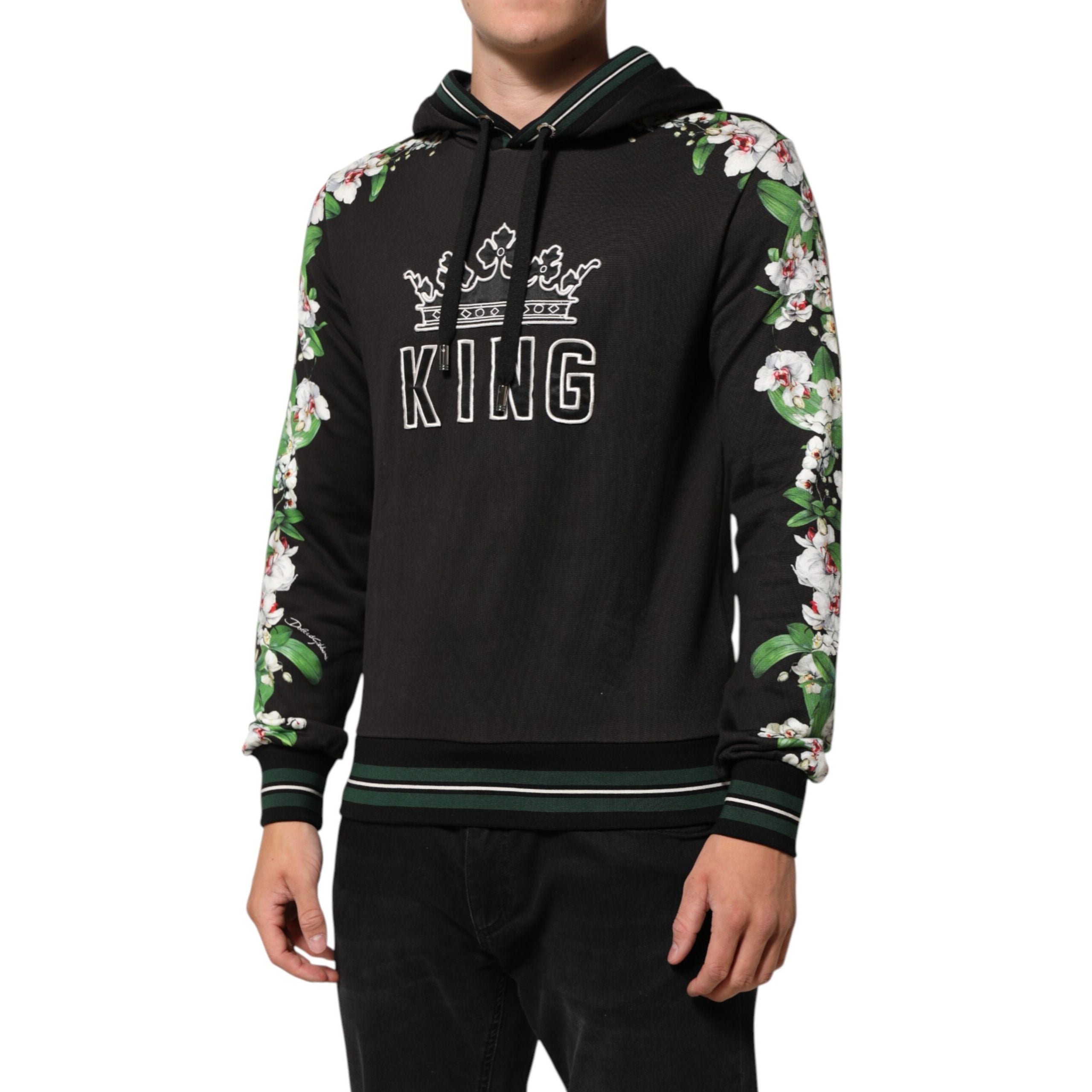 Dolce & Gabbana KING Black Orchid Floral Crown Logo Hoodie