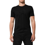 Tricou Dolce & Gabbana negru din catifea de bumbac cu imprimeu logo