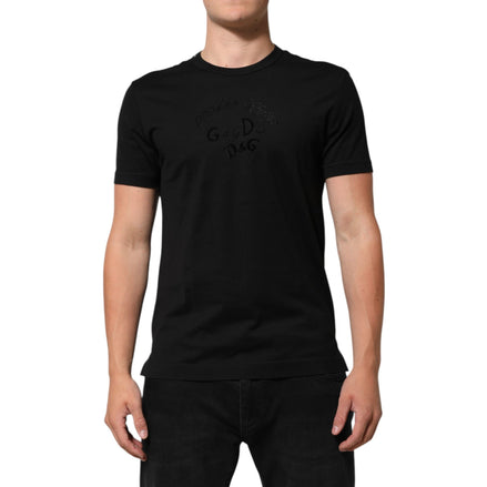 Tricou Dolce & Gabbana negru din catifea de bumbac cu imprimeu logo