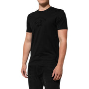 Tricou Dolce & Gabbana negru din catifea de bumbac cu imprimeu logo