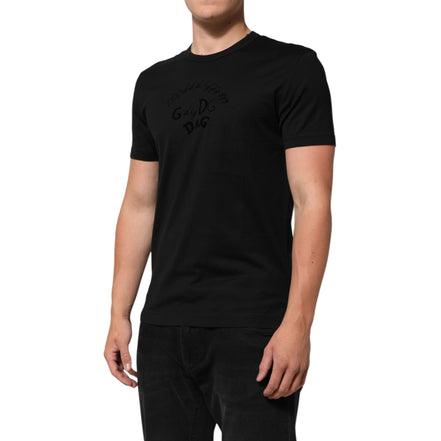 Tricou Dolce & Gabbana negru din catifea de bumbac cu imprimeu logo