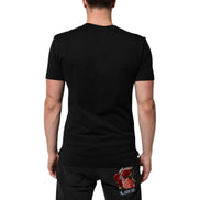 Tricou Dolce & Gabbana negru din catifea de bumbac cu imprimeu logo