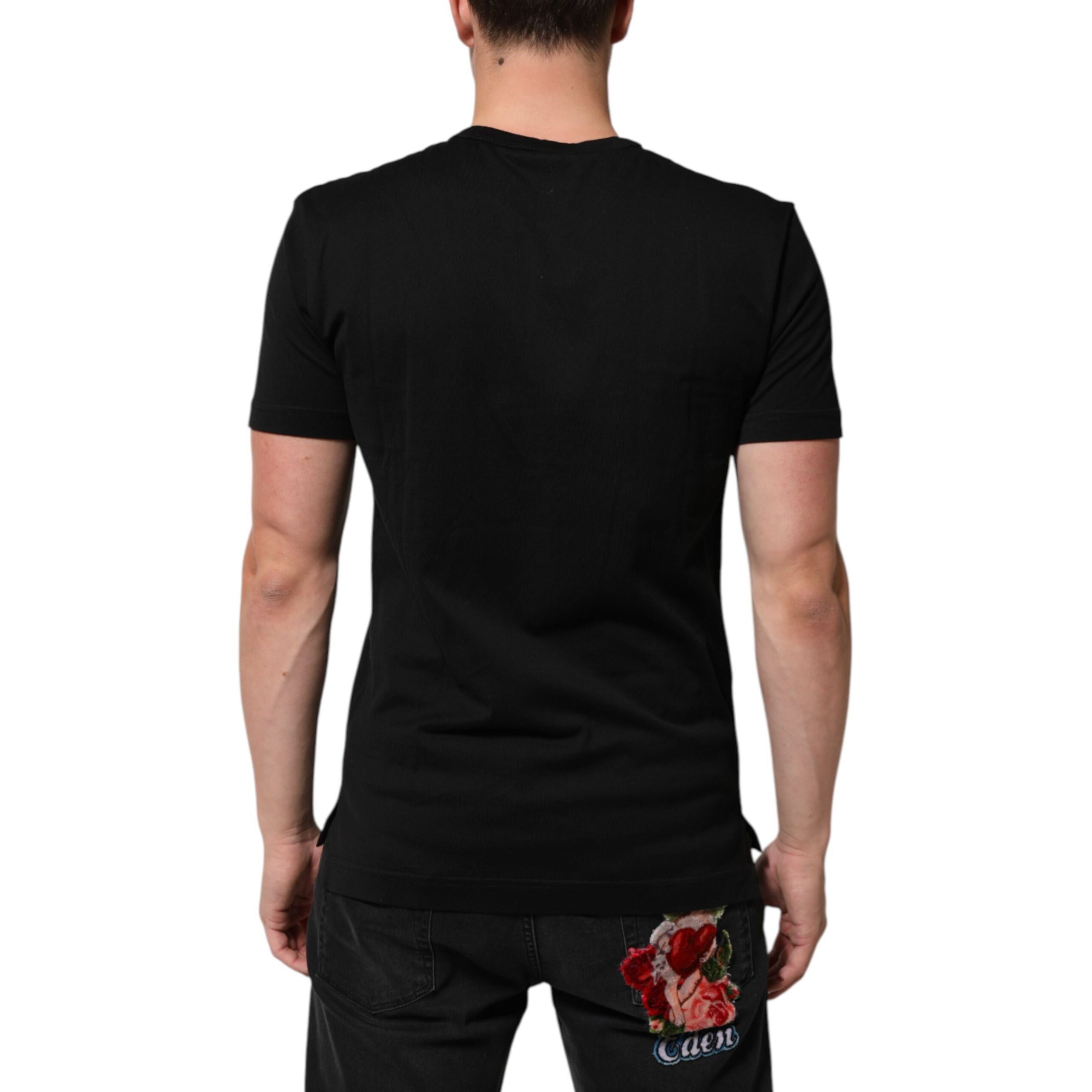 Tricou Dolce & Gabbana negru din catifea de bumbac cu imprimeu logo