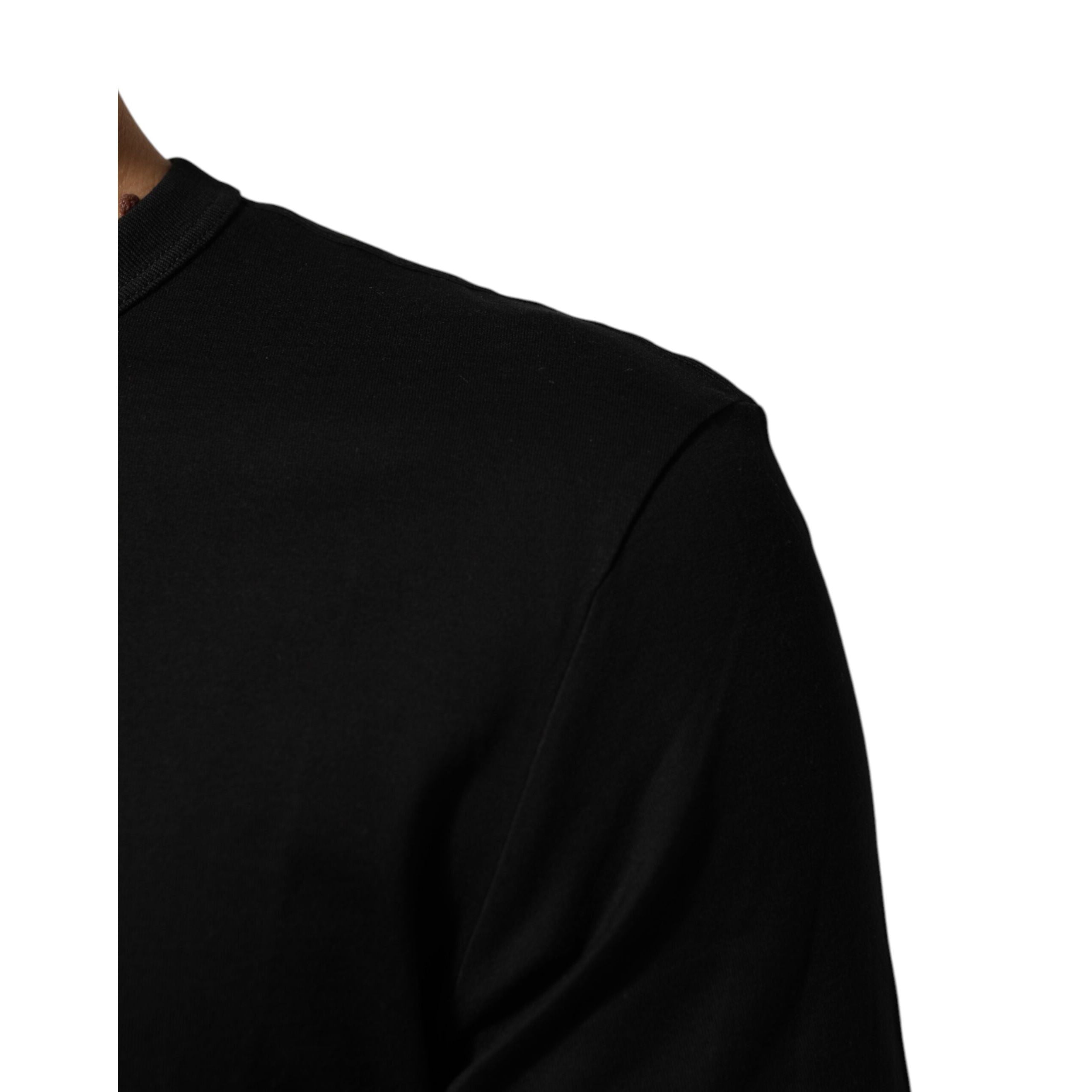 Tricou Dolce & Gabbana negru din catifea de bumbac cu imprimeu logo