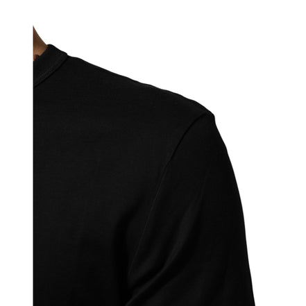 Tricou Dolce & Gabbana negru din catifea de bumbac cu imprimeu logo