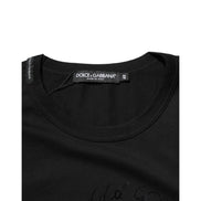Tricou Dolce & Gabbana negru din catifea de bumbac cu imprimeu logo