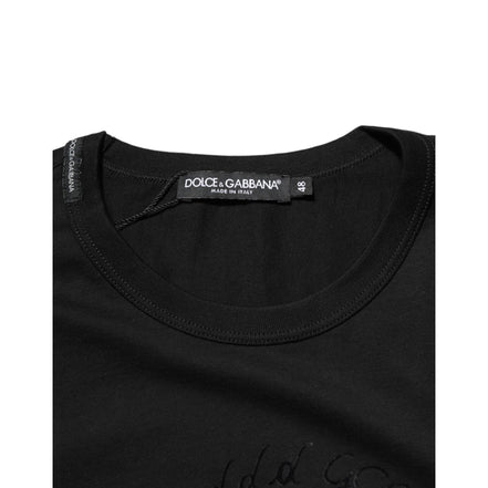 Tricou Dolce & Gabbana negru din catifea de bumbac cu imprimeu logo