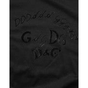 Tricou Dolce & Gabbana negru din catifea de bumbac cu imprimeu logo