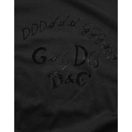 Tricou Dolce & Gabbana negru din catifea de bumbac cu imprimeu logo