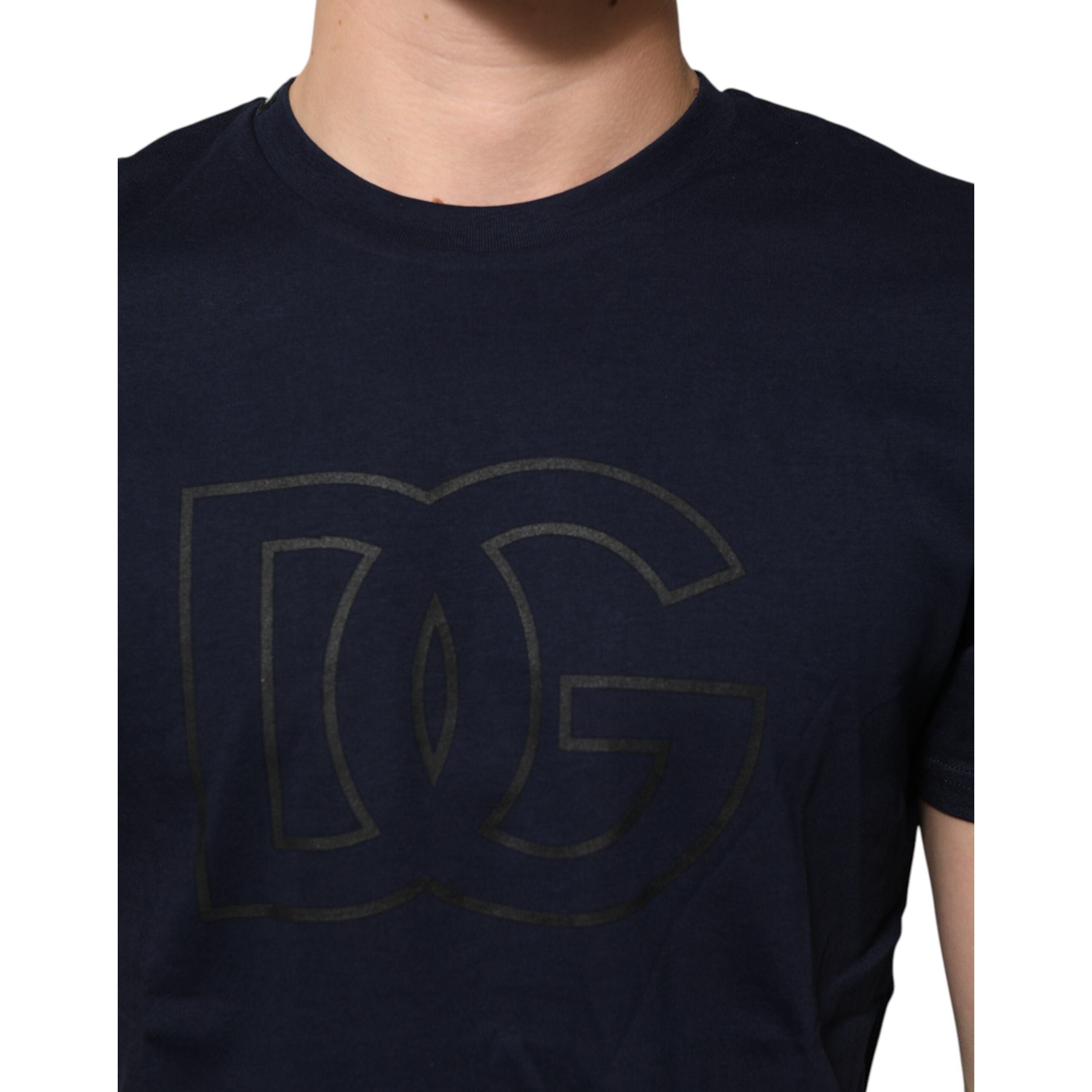 Tricou Dolce & Gabbana din bumbac bleumarin cu imprimeu logo DG