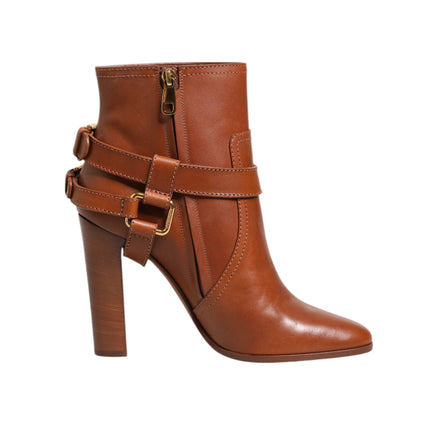 Dolce & Gabbana Brown Leather DG Logo Buckle Ankle Boots