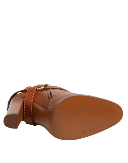 Dolce & Gabbana Brown Leather DG Logo Buckle Ankle Boots