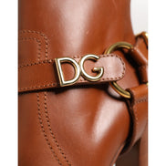 Cizme Dolce & Gabbana maro din piele cu cataramă și logo DG, până la gleznă