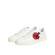 Adidași Dolce & Gabbana joși din piele albă, cu broderie trandafir
