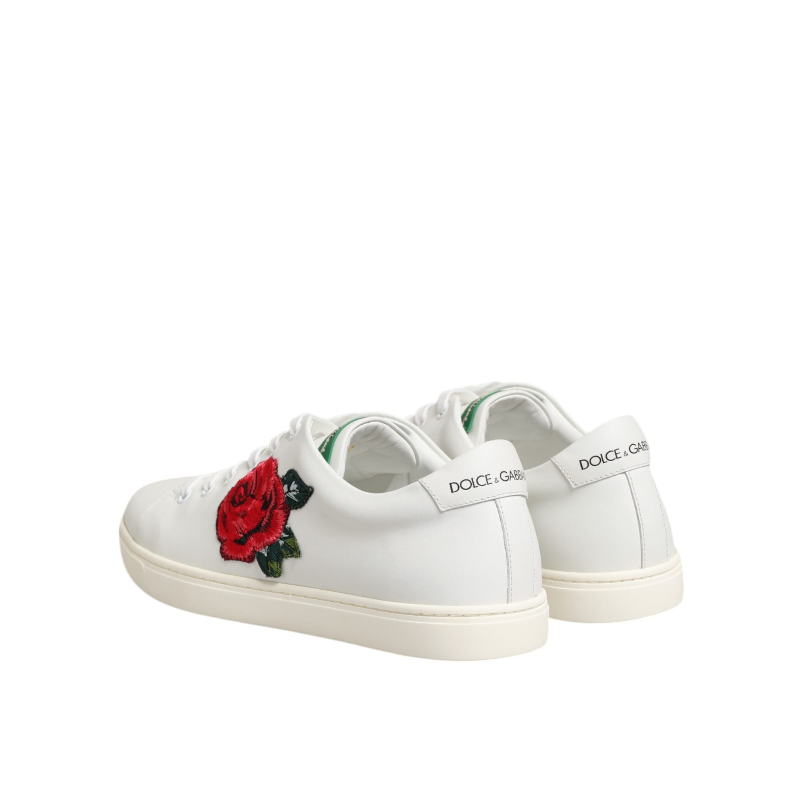 Adidași Dolce & Gabbana joși din piele albă, cu broderie trandafir