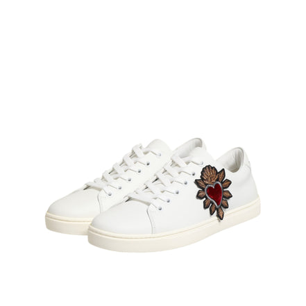 Adidași Dolce & Gabbana din piele albă cu aplicație inimă sacră