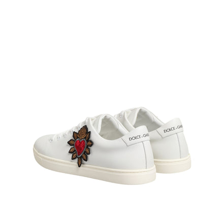 Adidași Dolce & Gabbana din piele albă cu aplicație inimă sacră