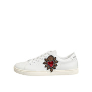 Adidași Dolce & Gabbana din piele albă cu aplicație inimă sacră