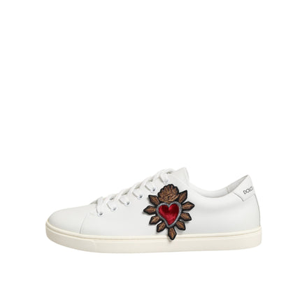 Adidași Dolce & Gabbana din piele albă cu aplicație inimă sacră