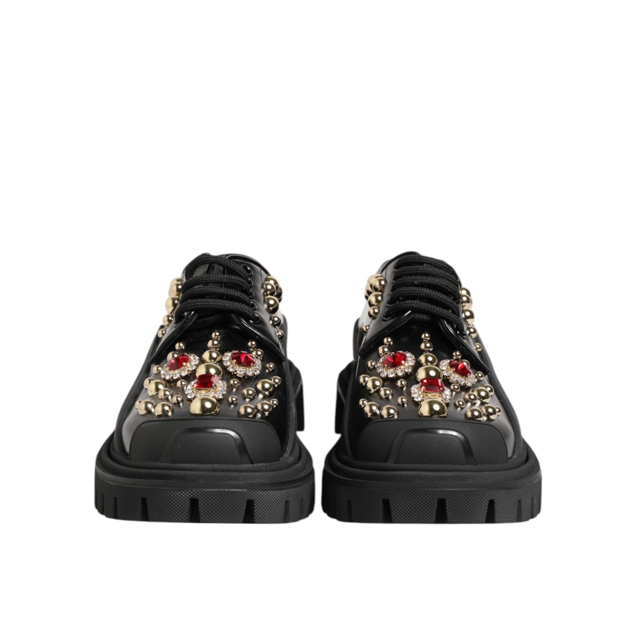Dolce & Gabbana Black Leather Crystal Derby Shoes
