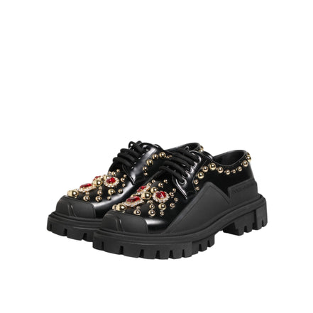 Dolce & Gabbana Black Leather Crystal Derby Shoes