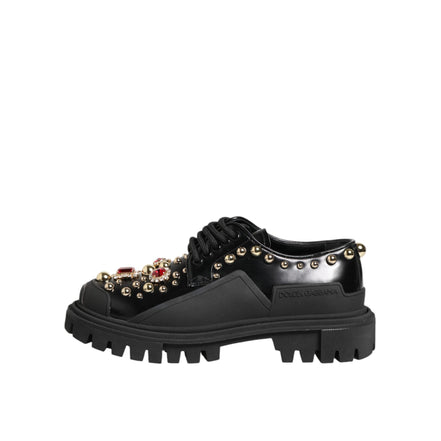 Dolce & Gabbana Black Leather Crystal Derby Shoes