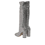 Dolce & Gabbana Silver Sequin Glitter High Heel Boots