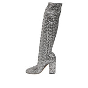 Dolce & Gabbana Silver Sequin Glitter High Heel Boots