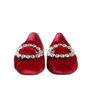 Dolce & Gabbana Red Velvet Crystal Buckle Loafers