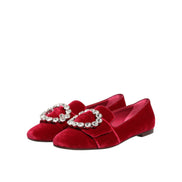 Dolce & Gabbana Red Velvet Crystal Buckle Loafers