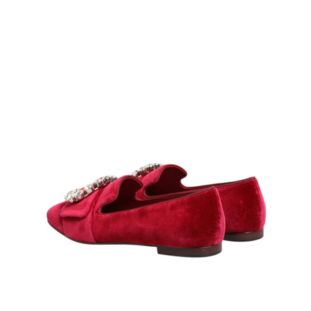 Dolce & Gabbana Red Velvet Crystal Buckle Loafers