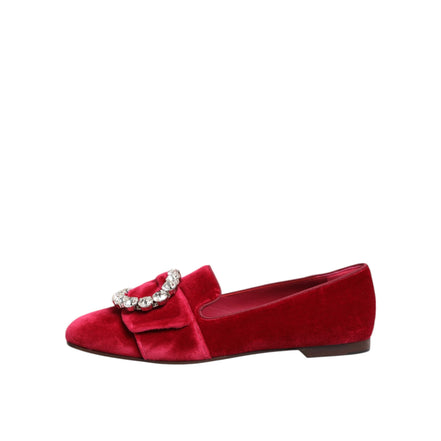 Dolce & Gabbana Red Velvet Crystal Buckle Loafers