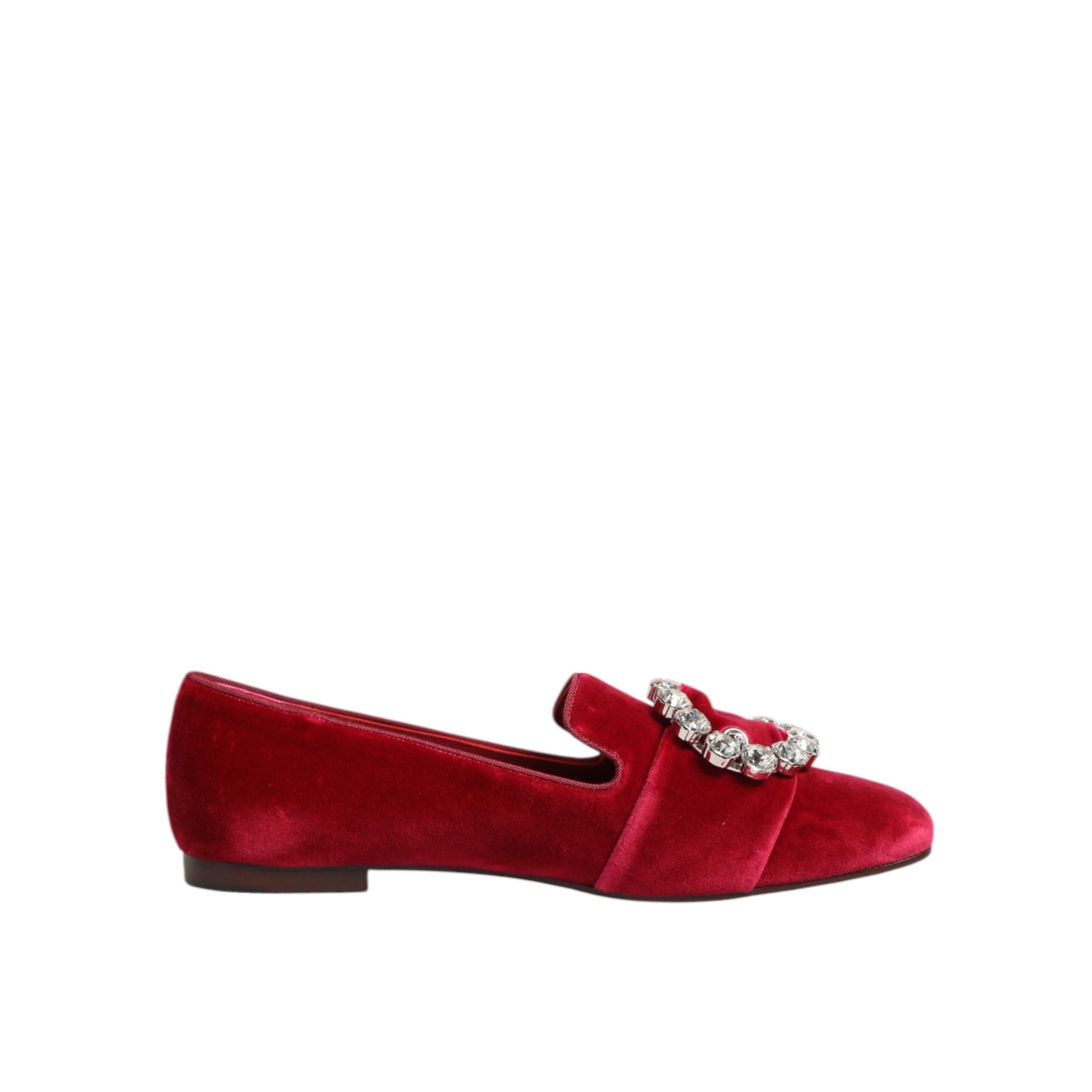 Dolce & Gabbana Red Velvet Crystal Buckle Loafers